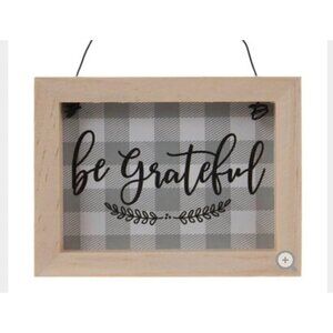 Farmhouse Buffalo Check Mini Sign Be Grateful Free Standing 4 Inch Fall Thankful